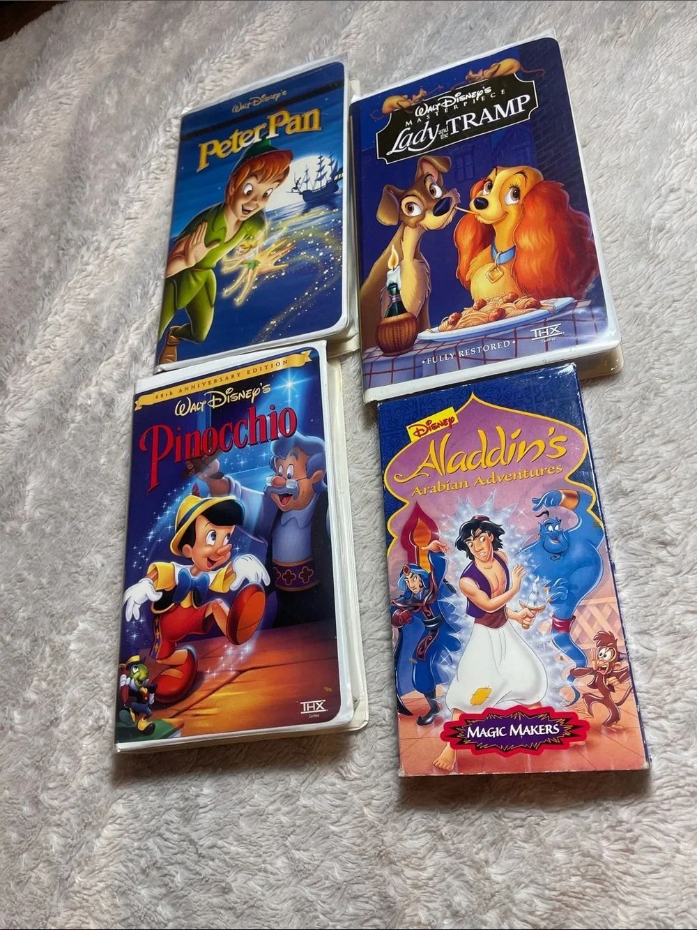 Walt Disney VHS Movie Lot - Peter Pan, Lady & The Tramp, Pinocchio, Aladdin